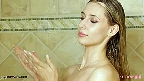 blonde milf muse showers before steamy photoshoot interview