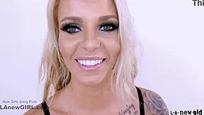 damn this stunning blonde model got fucked hard at her modeling audition pov on sofa swallow daddy cum