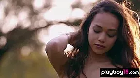 petite filipina kit rysha strips naked, flashes small tits and skinny body outdoors