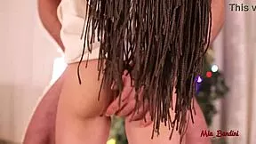 Sexy dreadlock babe deepthroats cock with ball licking and pigtails cumshot