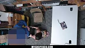 Stepdad spies shoplifter stepdaughter, seals hardcore big cock deal to save her