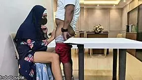 Muslim Widow Mom's Dinner Date Turns Into Wild Desk Pounding Fuck!