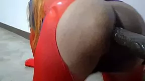 oiled mexican trans asuka stuffs her fat ass with bbc dildo then cumfarts huge creampies