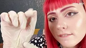 GOTH GIRL GLOVES JERK YOUR COCK ON FIRST DATE WHILE MASTURBATING PUSSY