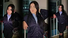 Neighbor in school uniform gets closeup creampie assplay