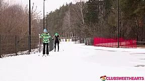hey jane white after ski party licking cock riding outdoors all night