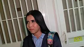 Neighbor in school uniform gets closeup creampie assplay