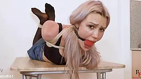 big titted sub licks feet and toes while hogtied punished for bdsm viewing thrill