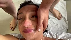 Young latina in lingerie faces rough oral then anal with messy cover-up afterward