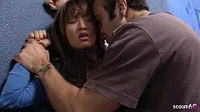 wanna see this flexible half-asian inked slut bent over gagging on huge cock? her saggy tits bounce before massive facial cumshot