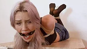 big titted sub licks feet and toes while hogtied punished for bdsm viewing thrill