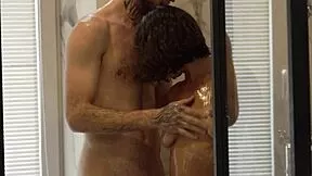 intense shower sex with wife bent over big cock doggystyle cumshot moaning