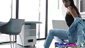 Romanian business babe Ana strips naked, posing her natural tits seductively