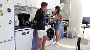 stepbrother blackmails wet pussy neighbor into rough riding his monster cock creampie cowgirl closeup