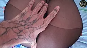 beautiful lola rozzie gives nylon pantyhose fetish pov blowjob footjob with deepthroat and cumshot on feet.
