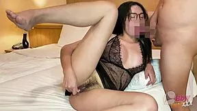 sweet glasses girl's heart races with every deep thrust into her hairy wet pussy begging for my hot creampie load