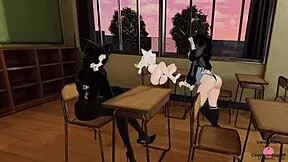 Three hot girls dominate you with sexy feet footjobs in vrchat orgy
