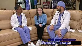 Dr Tampa examines Serena Morgan's virgin ass with close-up anal fingering in clinic