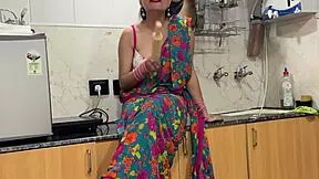 indian stepmom's dirty hindi talk roleplay in kitchen gets horny deepthroat