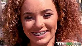 eli luxx flashes beautiful braces while riding big cock cowgirl style