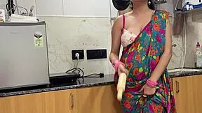 indian stepmom's dirty hindi talk roleplay in kitchen gets horny deepthroat