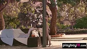 bianka helen's sweet pussy tempts from brunette german teen striptease outdoors
