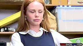 Ozzie redhead teen Ella Hughes caught stealing goes hardcore with monster cock