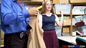 Ozzie redhead teen Ella Hughes caught stealing goes hardcore with monster cock