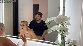 all natural big tits bounce wildly as cas summer rides luke cooper hard in front of mirror