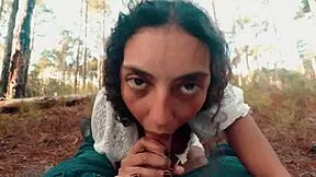 A walk in forest turns into deepthroat bbc suck 😈🌳