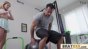 tiny blonde teen spinner gets fucked hard by stepdad old young taboo in home gym with small tits monster cock 💦😈