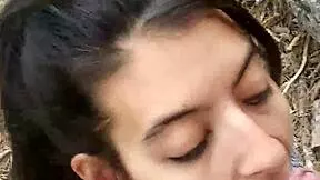 Stranger bends big booty babe over in forest for public doggy cumshot.