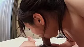 whoa this sexy asian teen in lingerie heels fishnets deepthroats then anal gapes on bed