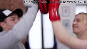 Trainer rallies friends for young boxer babe's first rough gangbang DPP with double anal creampie