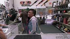 Grandpa spies petite ebony SHOP girl with SMALL TITS then FUCKS her HARDCORE for cash on hidden cam