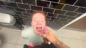 i worship this huge cock and swallow every drop in the public toilet