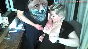 Old fox grabs her big tits then she sucks his cock so grateful??