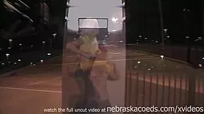 innocent college girl nervously flashes naked body first time in public outdoors