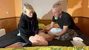 wild spain couple's bisexual threesome: skinny blonde milf rides mark's big cock while wife licks pussy