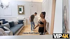 Petite latina with small tits moans while licking huge cock in stockings