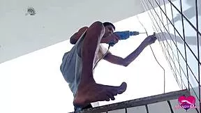 whoa builder unloads deep anal creampie on balcony her ass gapin no pussy touch