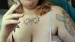 Chubby milf smothers your face with huge saggy tits while smoking!!