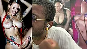 whoa big breasted blonde trans slut shoots cum from her throbbing girlcock everywhere