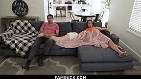 stepbro sneaks risky fuck with stepsis right beside sleeping stepdad