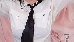 lammy pixel fingers shaved pussy, sucks cock, handjobs to cumshot