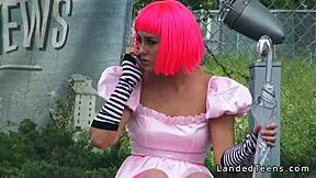 wanna see costumed teen hitchhiker get banged by huge cock outdoors?