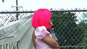 wanna see costumed teen hitchhiker get banged by huge cock outdoors?