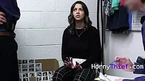 hey caught this busty shoplifting teen now she's getting punished hard in the garage