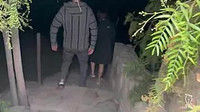 party fun turns slutty as petite teen leaves with two guys for outdoor mmf blowbang facial