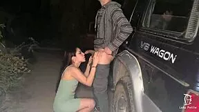 party fun turns slutty as petite teen leaves with two guys for outdoor mmf blowbang facial